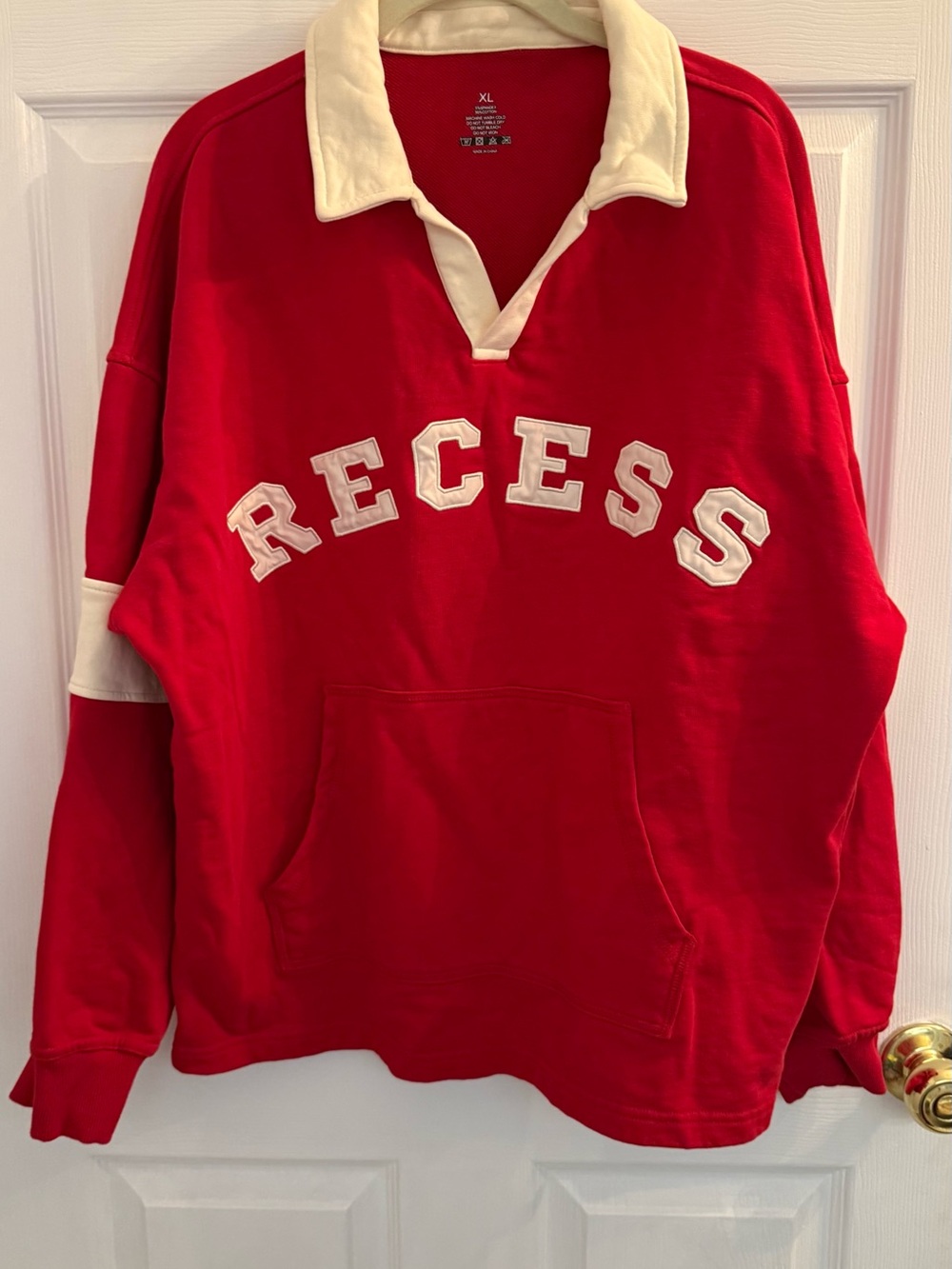 Recess Women's Red Pullover Rugby Sweatshirt with Cream Collar